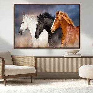 Animal Wall Art Three Horses Farmhouse Art Canvas, Framed