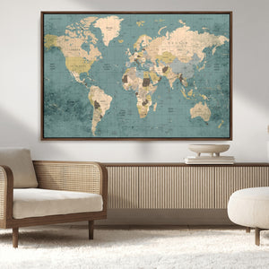 Classic World Map Canvas Print – Framed Vintage Map Wall