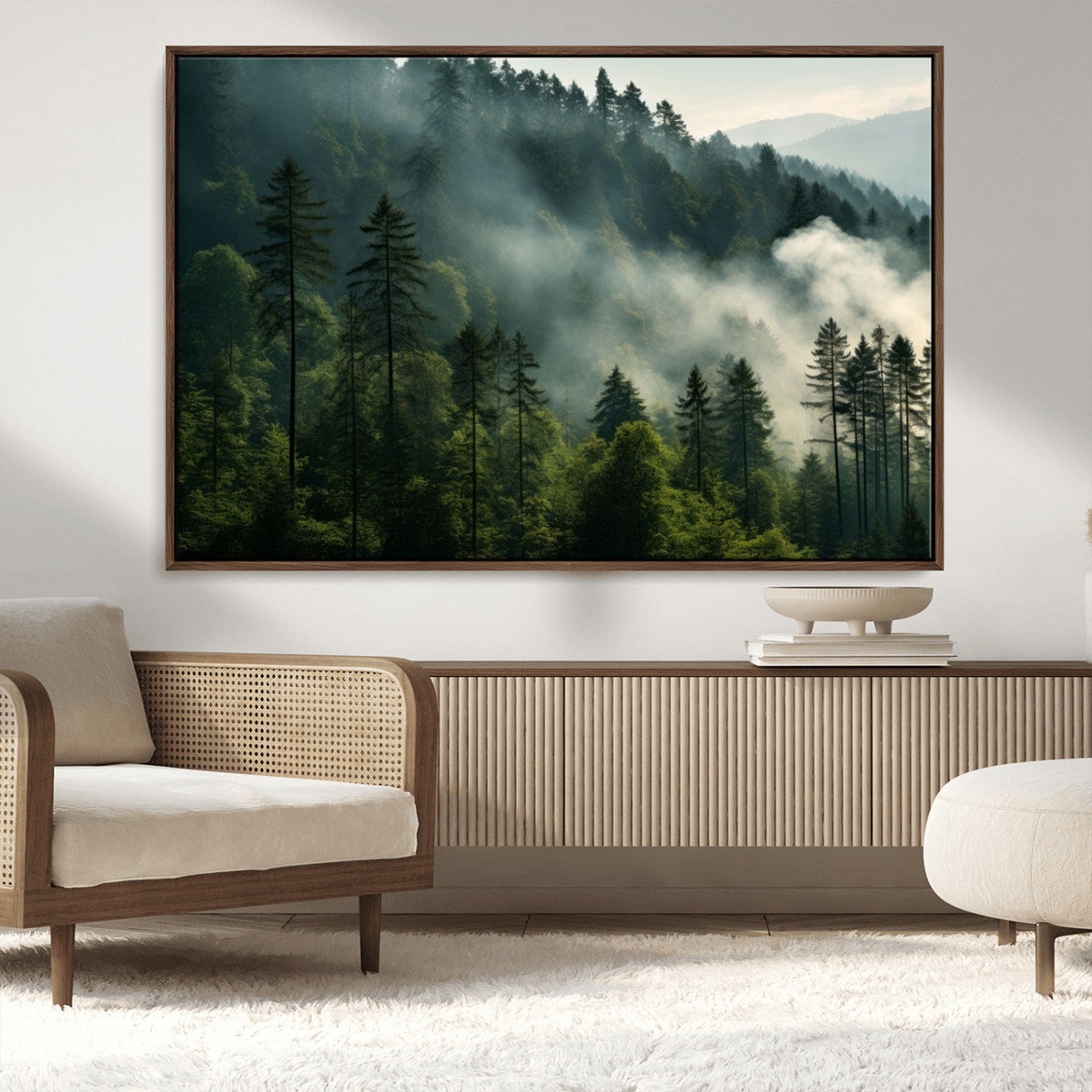 Misty Forest Wall Art Premium Canvas Print a Foggy and
