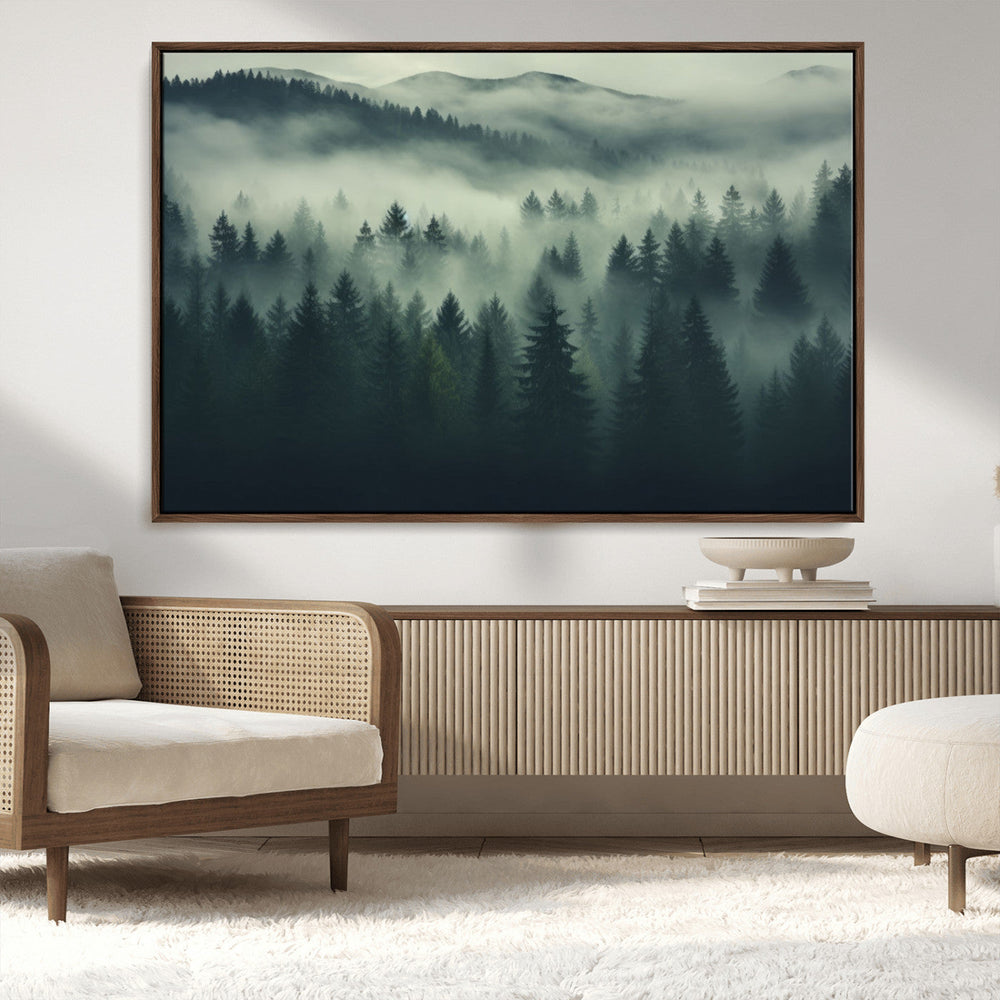 Misty Forest Wall Art Premium Canvas Print a Foggy and