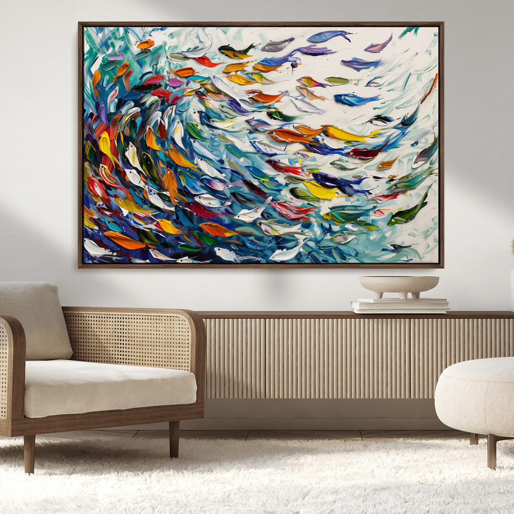Modern Abstract Fish Shoal Wall Art Canvas Print, Colorful