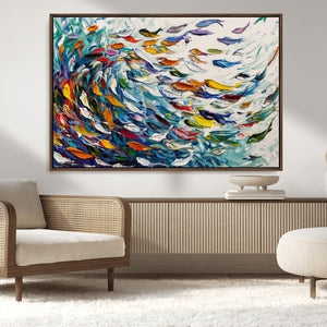 Modern Abstract Fish Shoal Wall Art Canvas Print, Colorful
