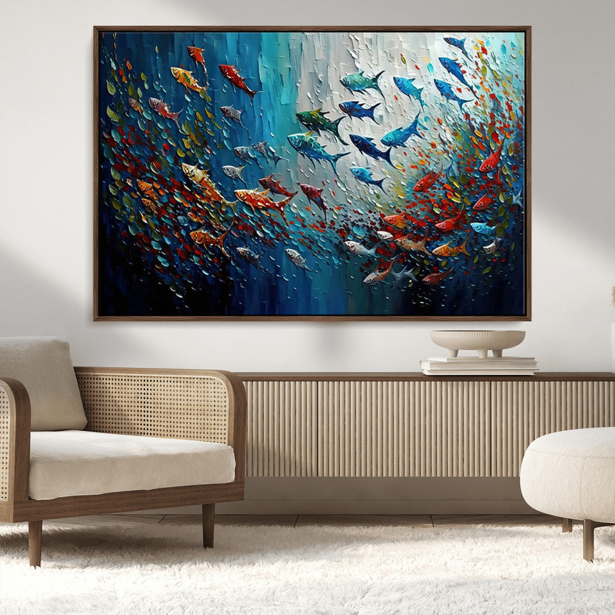 Modern Abstract Fish Shoal Wall Art Canvas Print, Colorful