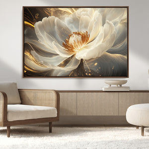 Gold Floral Wall Art Canvas Print, Framed Modern Flower Art