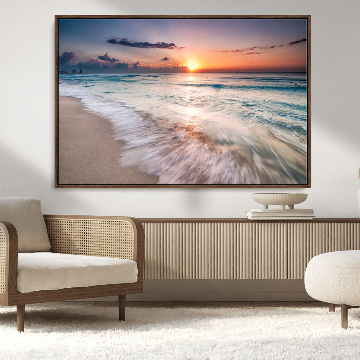 Sunset Beach Wall Art – Soothing Coastal Landscape, Ready to