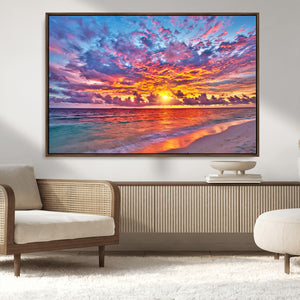 Vibrant Sunset Beach Wall Art - Ocean Sunset Canvas Print |