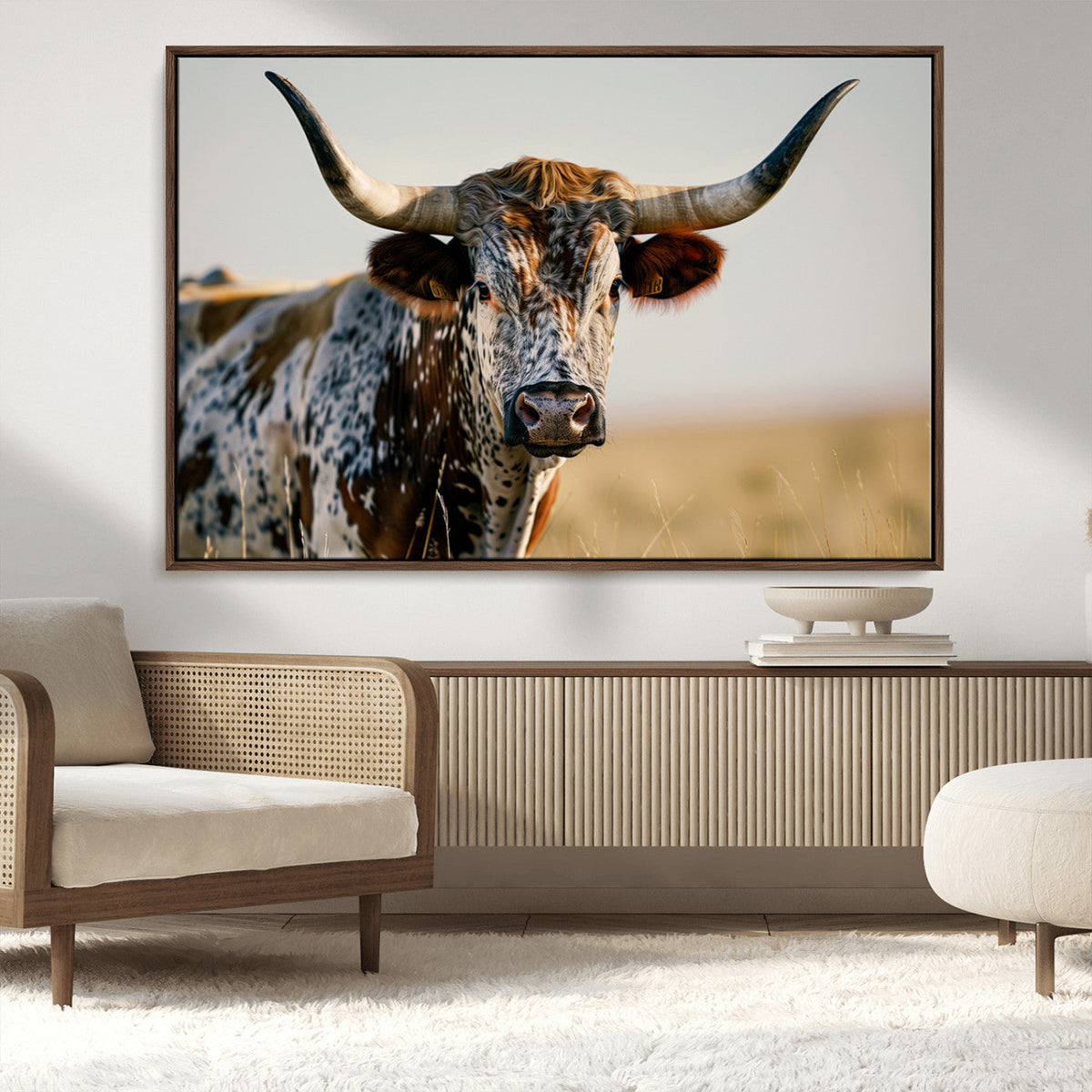Texas Bull Longhorn Wall Art Canvas Print for Farm House