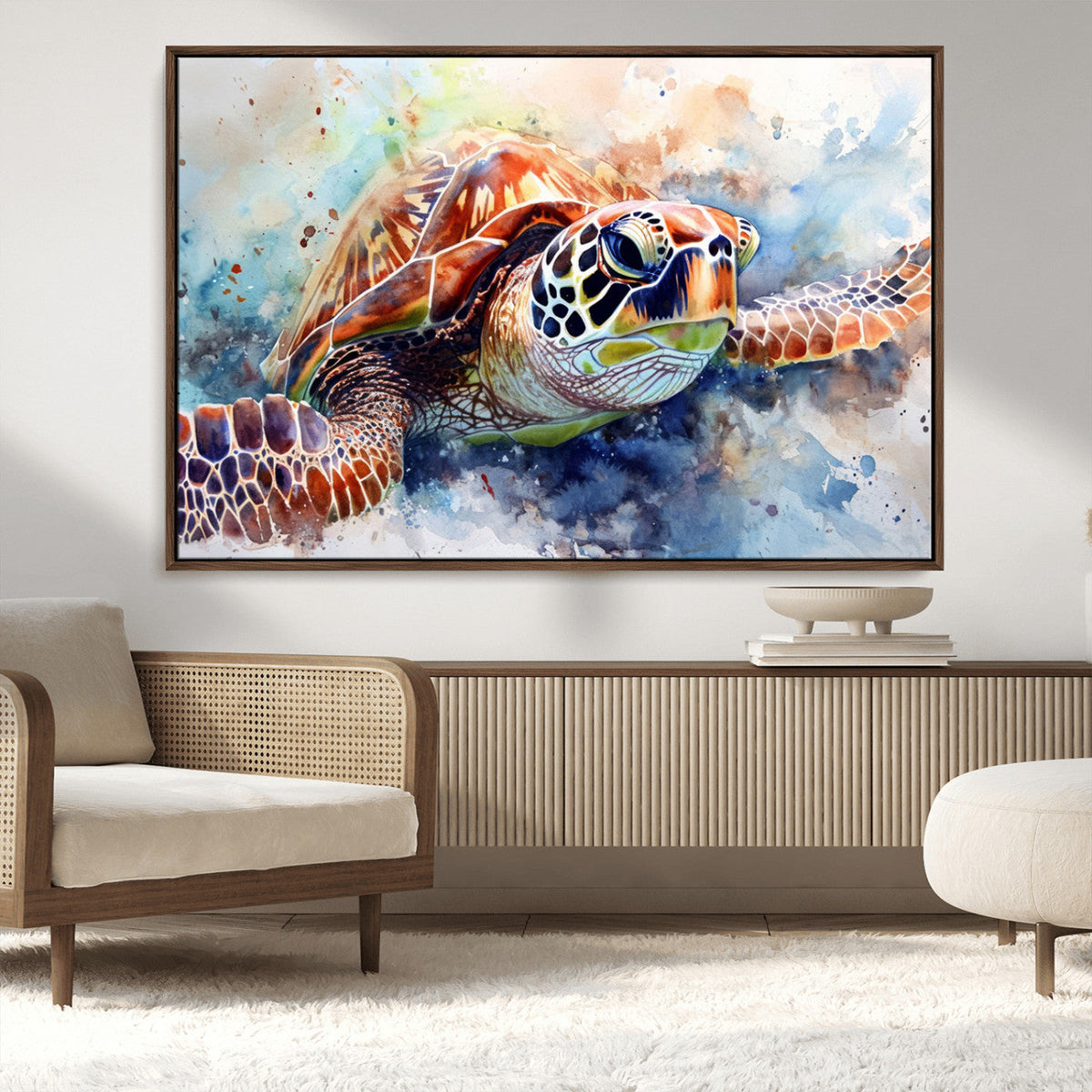 Watercolor Sea Turtle Wall Art Canvas Print - Vibrant Ocean