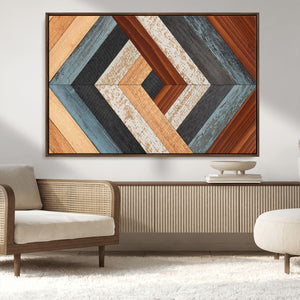 Geometric Wood Art Wall Decor Canvas Print, Rustic Wooden