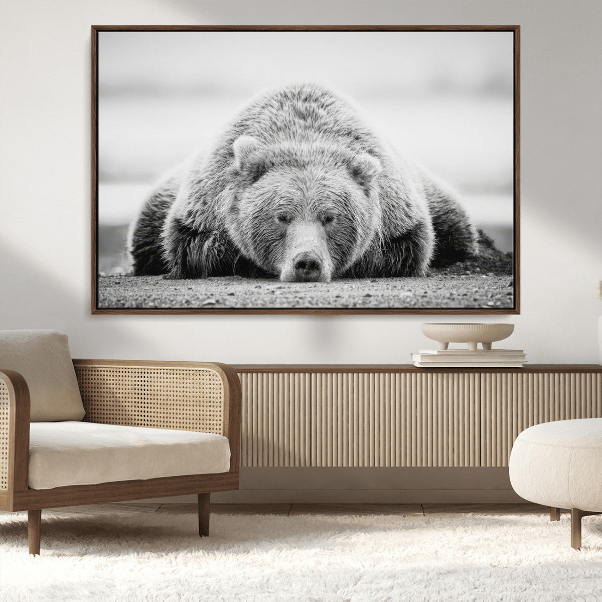 Resting Grizzly Bear Wall Art Canvas Print – Majestic Lazy
