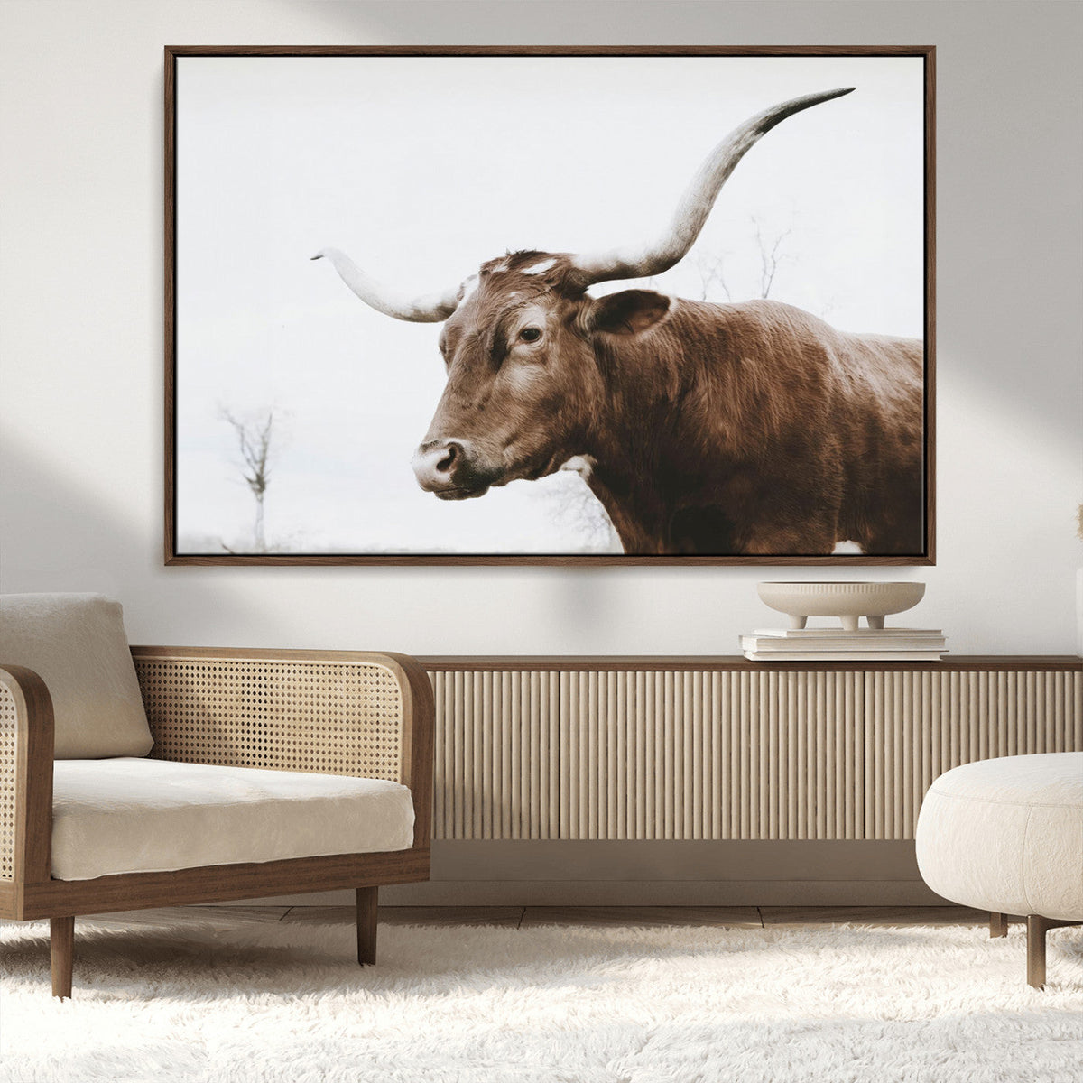 Rustic Bull Wall Art Canvas Print – Modern Longhorn