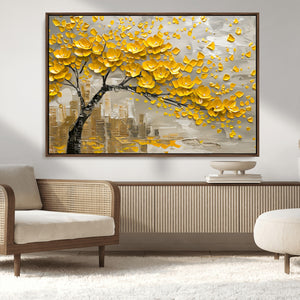 Yellow Blossom Tree Canvas Wall Art - Floral Abstract Modern