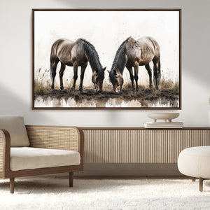 Chines Ink Style Horses Wall Art Canvas Print