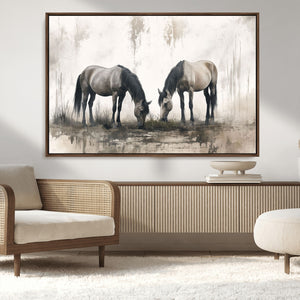 Chines Ink Style Vintage Horses Wall Art Canvas Print for