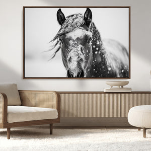 Western Wall Art | Black and White Winter Horse Wall Art |