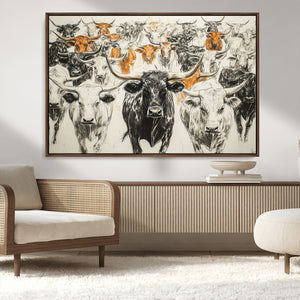 Farmhouse Wall Art | Western Longhorn Cattle Canvas Print |