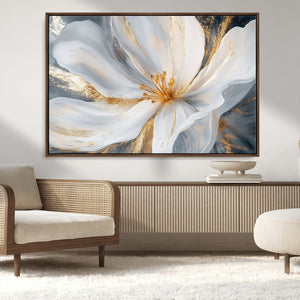 White and Gold Floral Canvas Wall Art - Framed and Ready to