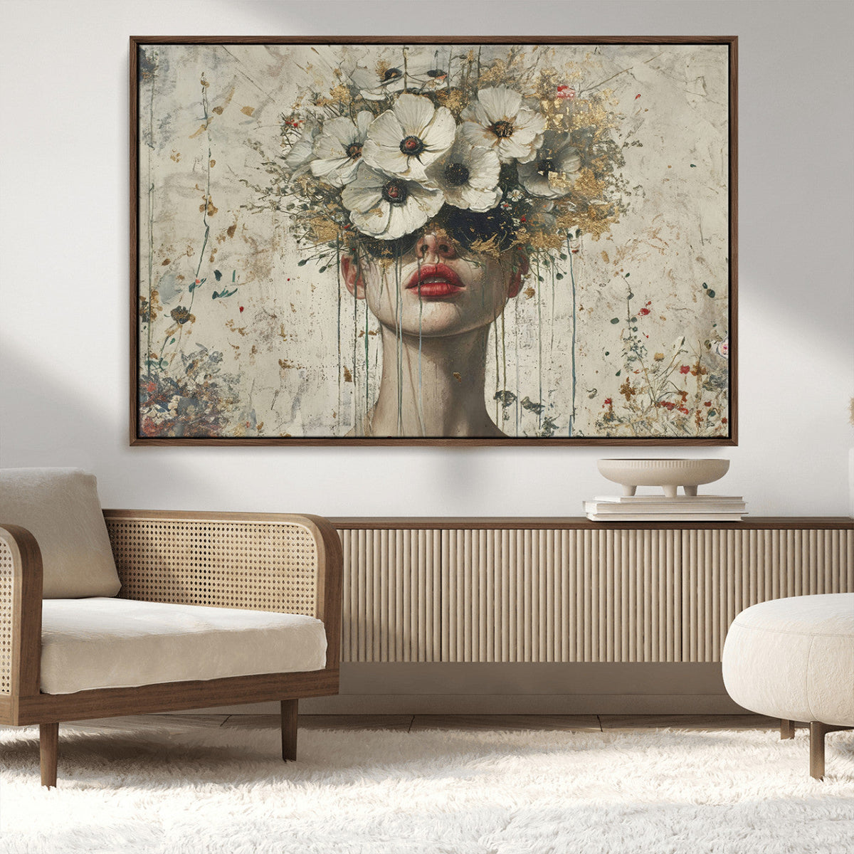 Abstract Floral Women Patel Wall Art Canvas Print