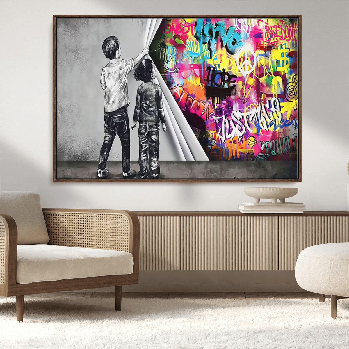 Banksy Print - Street Art Canvas Wall Art - Kids Revealing