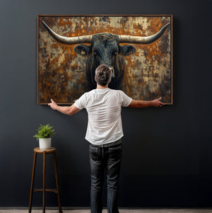 Longhorn Texas Cow Bull Wall Art | Rustic Farmhouse Canvas