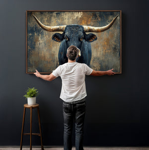 Texas Western Wall Art Canvas Print - Abstract Cow Longhorn