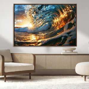 Ocean Wave at Sunset Canvas Wall Art – Vibrant Coastal Beach