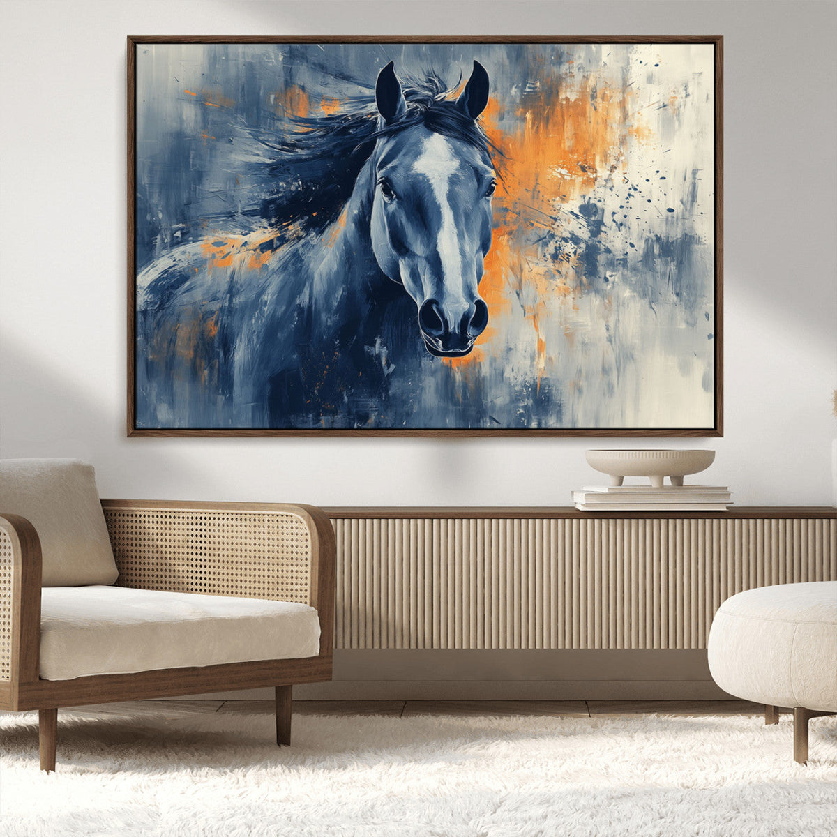 Abstract Blue Horse Wall Art Print Canvas | Horse Wall Art