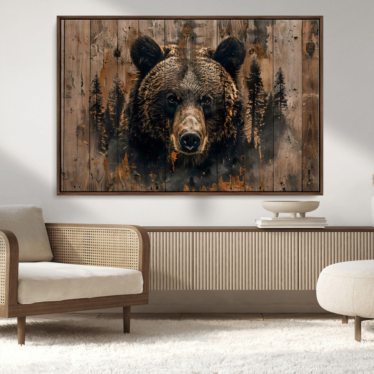 Rustic Grizzly 399 Wall Art | Triptych Canvas Print | Rustic