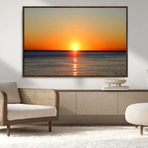 Golden Horizon Sunset Over Ocean Wall Art Canvas Print –