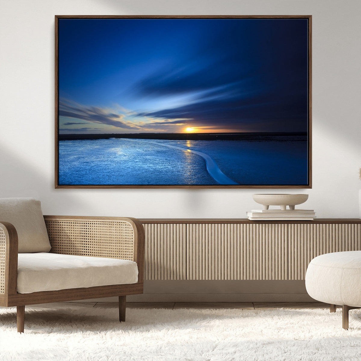 Blue Sunset Ocean Canvas Wall Art Print – Serene Coastal