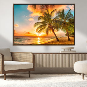 Tropical Sunset Beach Canvas Wall Art Print – Vibrant Palm