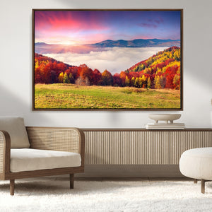 Autumn Mountain Foggy Landscape Wall Art Canvas Print |