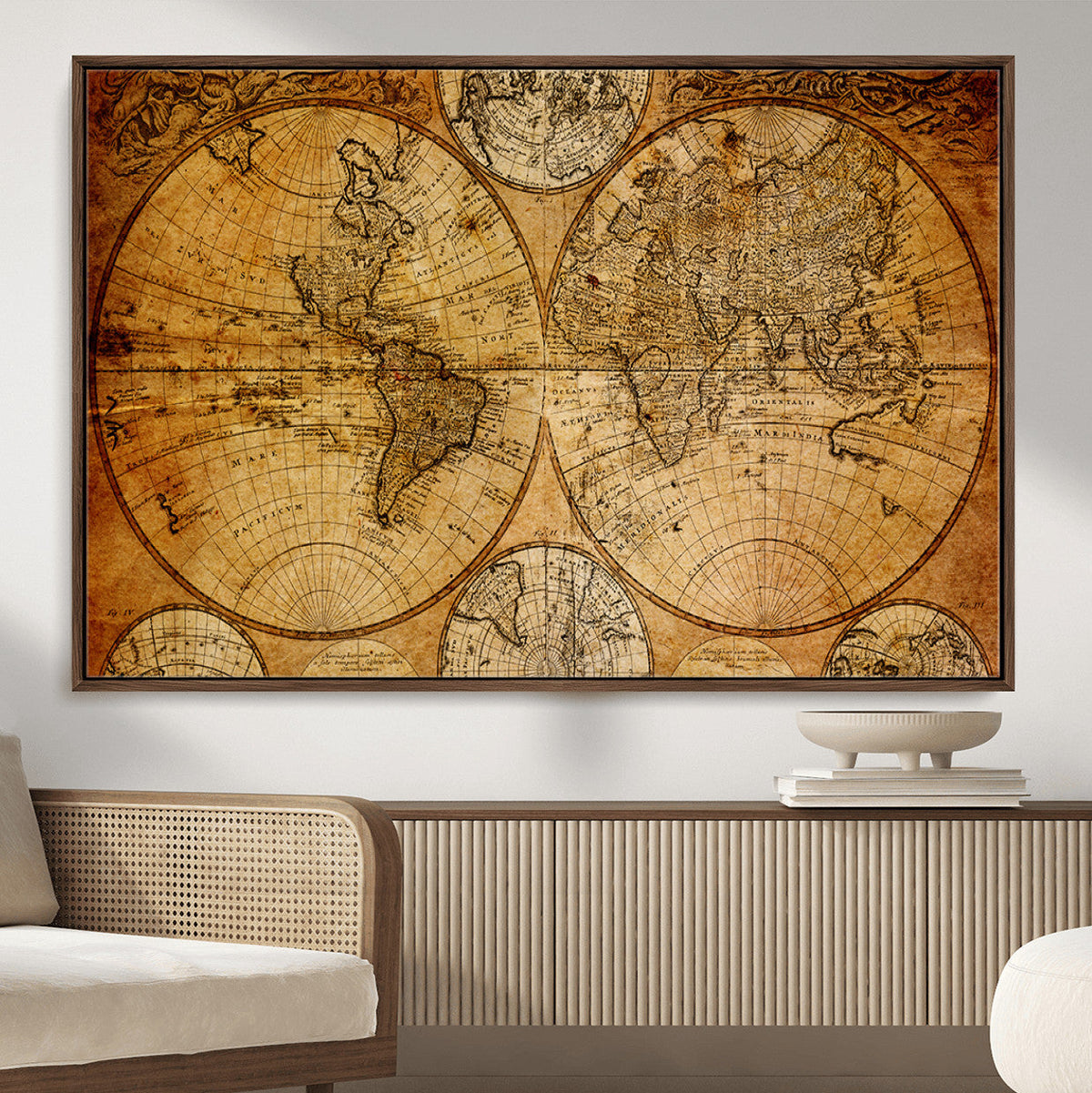 Vintage World Map Canvas Print – Antique Push Pin Travel