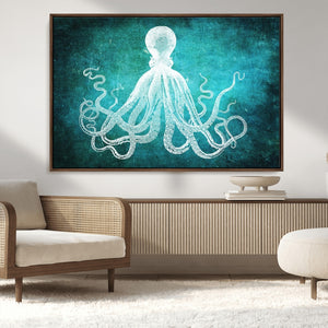 Green Octopus Abstract Wall Art Canvas Print