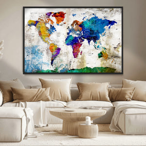 World Map Canvas Print – Framed Travel Map Wall Art for