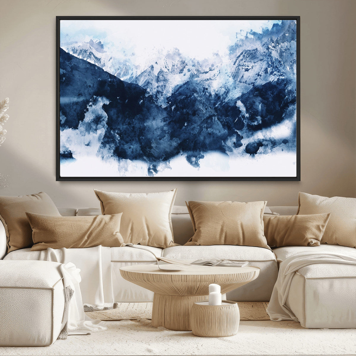 Abstract Blue Mountain Canvas Wall Art – Modern Triptych