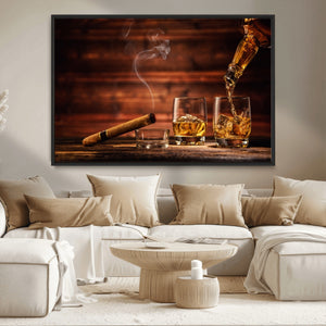 Whiskey and Cigar Wall Art Canvas | 3 Panel Bar Room Decor