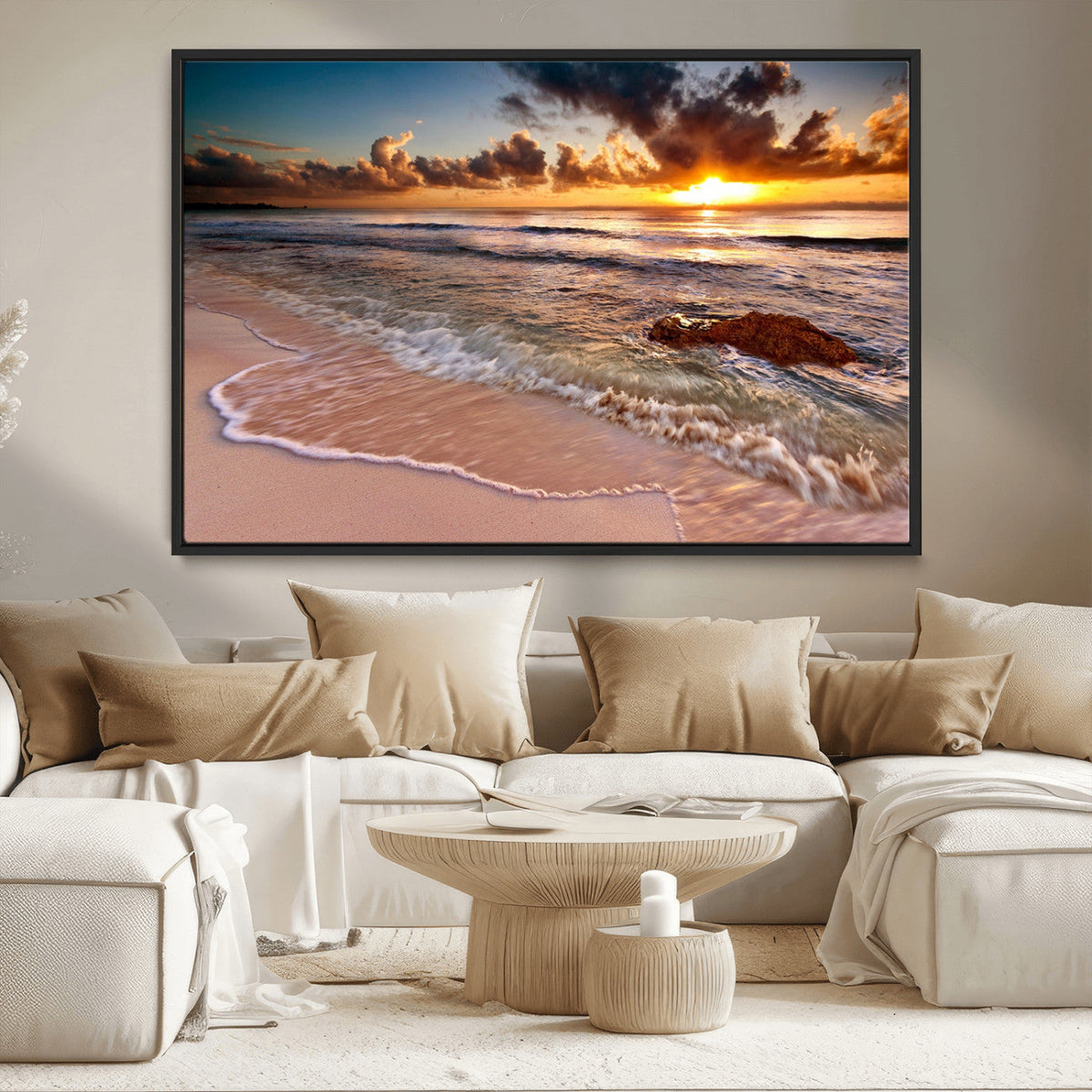 Sunset on Ocean Wall Art Canvas Print