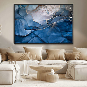Navy Blue Canvas Art Abstract Print – Elegant Triptych