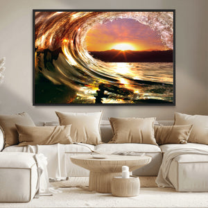Golden Wave Sunset Triptych Canvas Art, Giclee Canvas Print