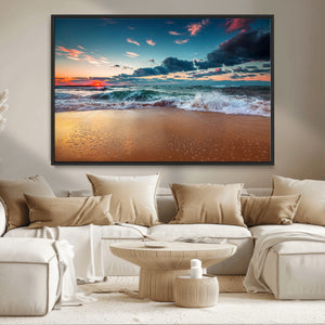 Sunset Ocean Beach Wall Art – Giclee Canvas Print, Coastal