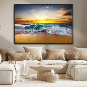 Golden Sunset Ocean Waves Wall Art Canvas Print – Multi