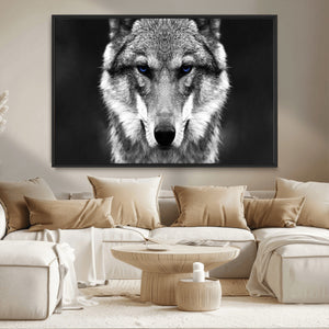 Black and White Wild Wolf Wall Art Canvas Print