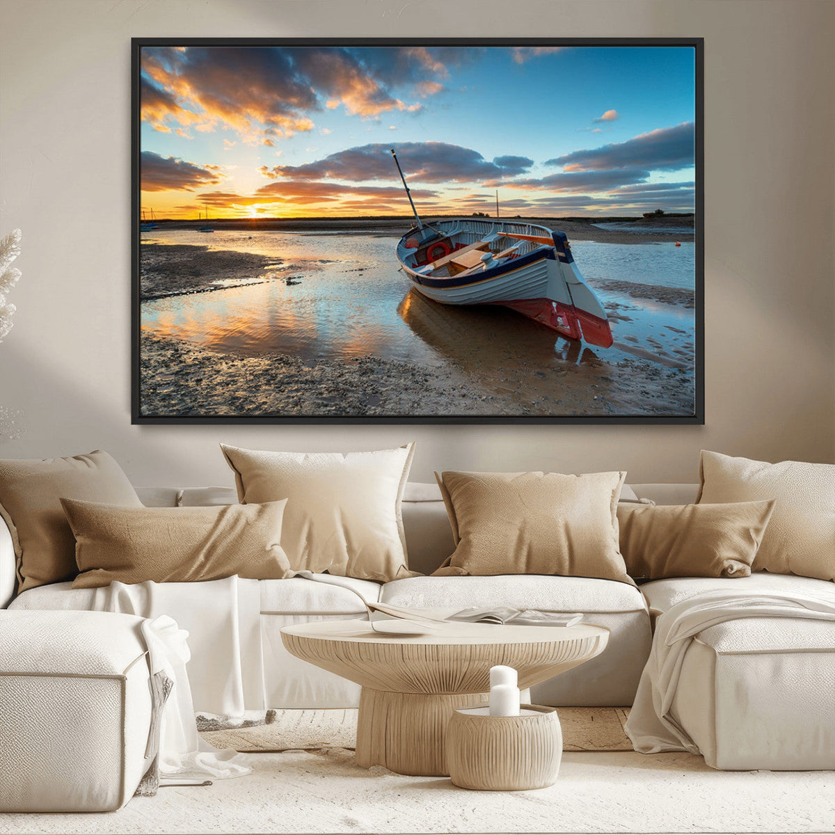 Small Boat At The Beach Sunset Wall Art, Boat Sunset Wall