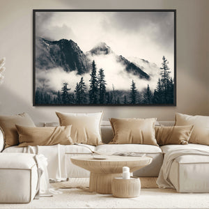 Large Foggy Mountain Forest Wall Art Canvas Print | Misty