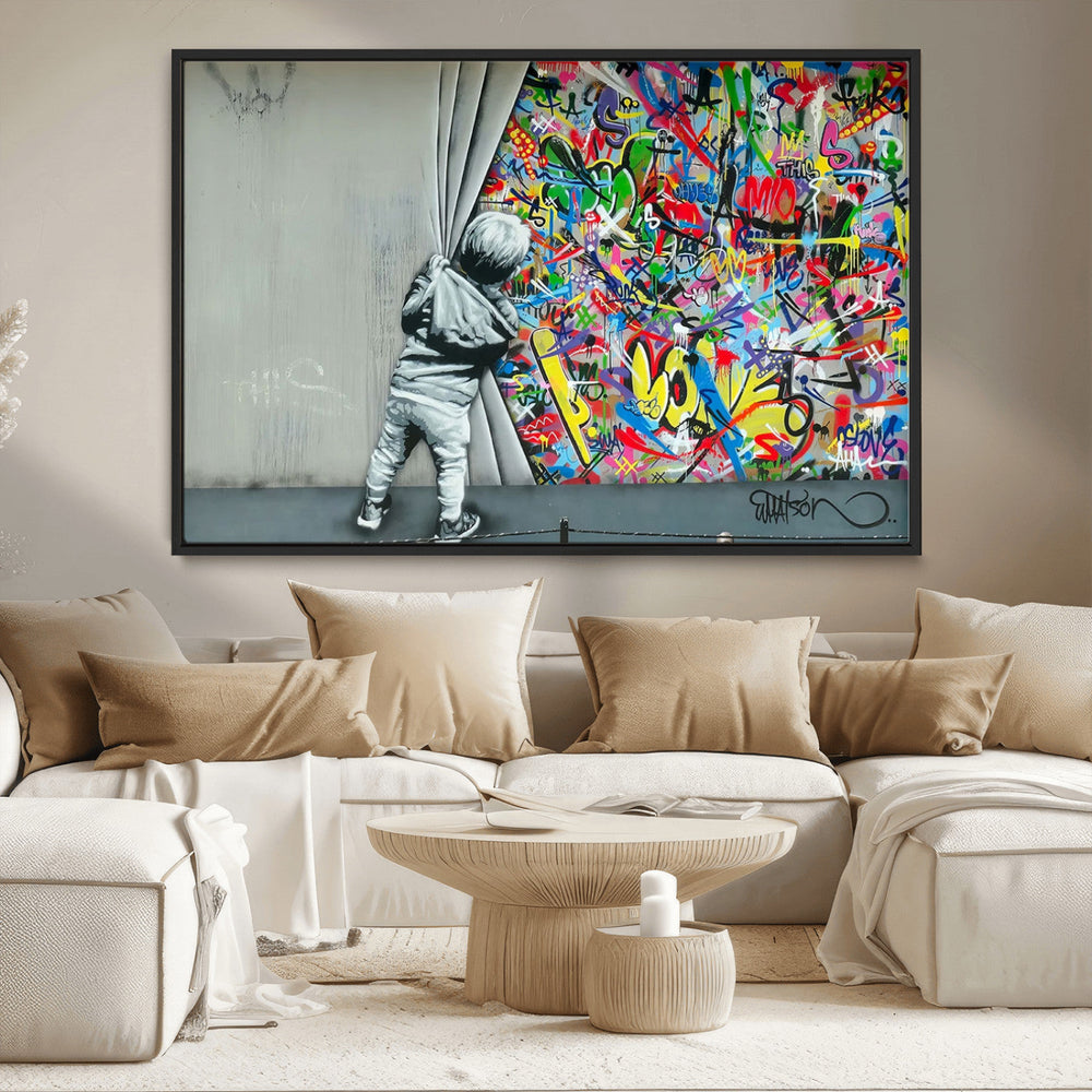 Banksy Colorful Street Graffiti Canvas Wall Art Print,
