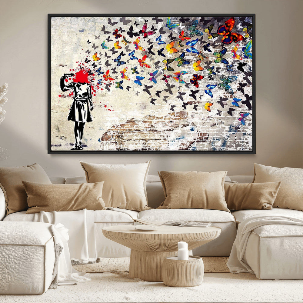 Banksy Art Butterfly Girl Explosion Canvas Art – Vibrant