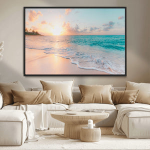 Beach Sunrise Wall Art, Coastal Seascape Canvas Print, Ocean
