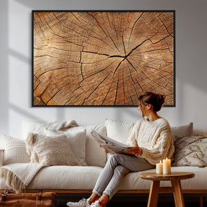 Tree Ring Canvas Art, Rustic Wood Grain Wall Art, Tree Slice