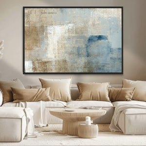 Abstract Blue and Beige Wall Art, Modern Minimalist Canvas